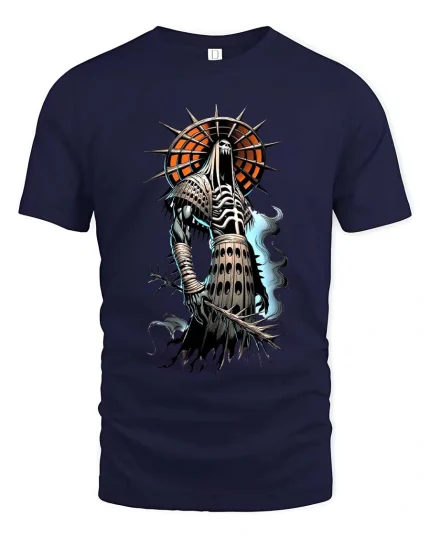 Grim Reaper Knight T Shirt Dark Fantasy Skull Warrior Tee - navy t-shirt on white background