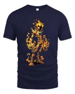 Flaming Monster T Shirt Creepy Fire Creature Graphic Tee - navy t-shirt on white background