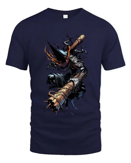 Dark Warrior Hammer T Shirt Gothic Fantasy Fighter Tee - navy t-shirt on white background