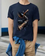Dark Warrior Hammer T Shirt Gothic Fantasy Fighter Tee - model wearing navy tee with hands in pockets