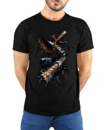Dark Warrior Hammer T Shirt Gothic Fantasy Fighter Tee - model wearing black tee with hands behind back