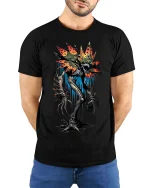 Creepy Flower Monster T Shirt Dark Horror Plant Graphic - model wearing black tee with hands behind back