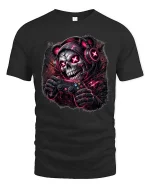 Gamer Skull T Shirt Dark Neon Gaming Skeleton Graphic - black t-shirt on white background