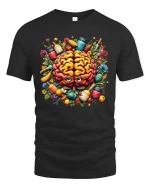 Healthy Brain Food T Shirt Colorful Nutrition Art Design - black t-shirt on white background