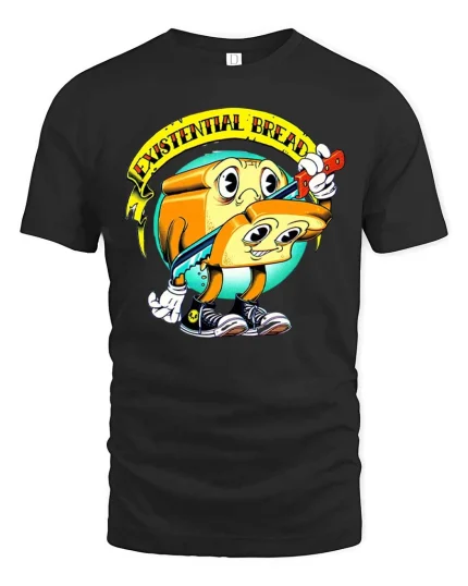 Existential Bread T Shirt Funny Dark Humor Cartoon Art - black t-shirt on white background