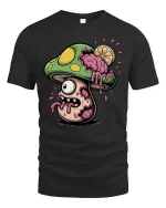 Zombie Mushroom T Shirt Creepy Cute Horror Cartoon Art - black t-shirt on white background