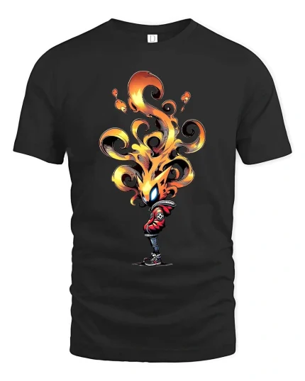 Fire Head T Shirt Cool Flame Character Streetwear Art - black t-shirt on white background