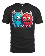Cute Monster Duo T Shirt Funny Cartoon Best Friends Art - black t-shirt on white background