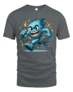 Electric Monster T Shirt Funny Energy Cartoon Graphic - gray t-shirt on white background