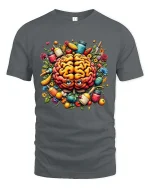 Healthy Brain Food T Shirt Colorful Nutrition Art Design - gray t-shirt on white background