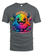 Cute Rainbow Monster T Shirt Colorful Cartoon Fun Design - gray t-shirt on white background