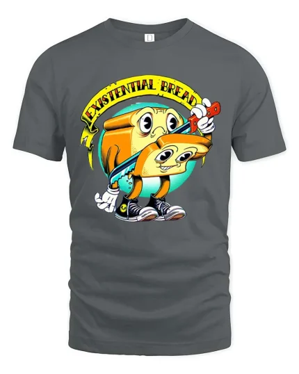 Existential Bread T Shirt Funny Dark Humor Cartoon Art - gray t-shirt on white background