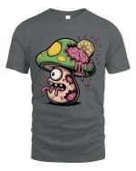 Zombie Mushroom T Shirt Creepy Cute Horror Cartoon Art - gray t-shirt on white background