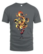 Fire Head T Shirt Cool Flame Character Streetwear Art - gray t-shirt on white background