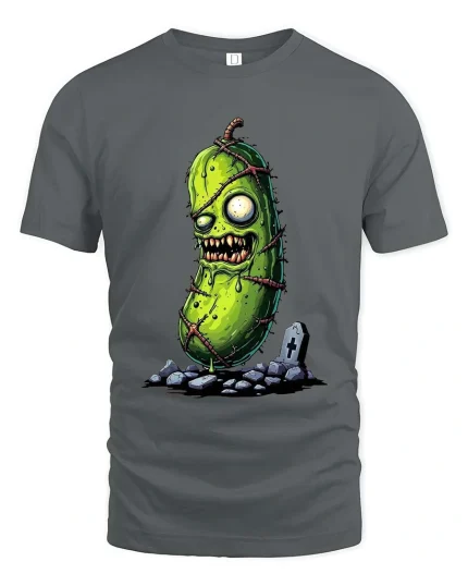 Zombie Pickle T Shirt Funny Creepy Horror Cartoon Art - gray t-shirt on white background