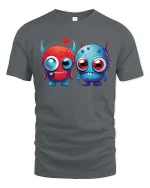 Cute Monster Love T Shirt Funny Cartoon Couple Art Style - gray t-shirt on white background