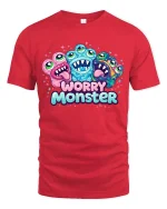 Funny Worry Monster T Shirt Cute Anxiety Cartoon Vibes - red t-shirt on white background