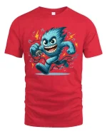 Electric Monster T Shirt Funny Energy Cartoon Graphic - red t-shirt on white background