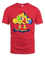 Abstract Blob T Shirt Colorful Cartoon Fun Graphic Art - red t-shirt on white background