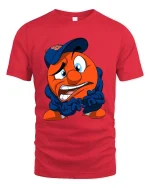 Funny Nervous Cartoon T Shirt Anxious Cute Character Art - red t-shirt on white background