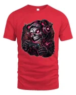 Gamer Skull T Shirt Dark Neon Gaming Skeleton Graphic - red t-shirt on white background