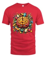 Healthy Brain Food T Shirt Colorful Nutrition Art Design - red t-shirt on white background