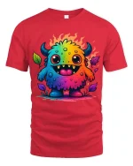 Cute Rainbow Monster T Shirt Colorful Cartoon Fun Design - red t-shirt on white background