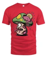 Zombie Mushroom T Shirt Creepy Cute Horror Cartoon Art - red t-shirt on white background