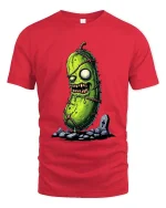 Zombie Pickle T Shirt Funny Creepy Horror Cartoon Art - red t-shirt on white background