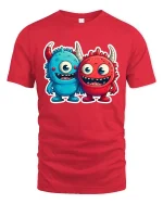 Cute Monster Duo T Shirt Funny Cartoon Best Friends Art - red t-shirt on white background