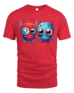 Cute Monster Love T Shirt Funny Cartoon Couple Art Style - red t-shirt on white background