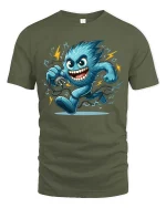 Electric Monster T Shirt Funny Energy Cartoon Graphic - military green t-shirt on white background