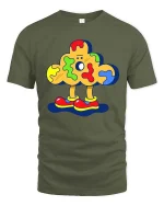 Abstract Blob T Shirt Colorful Cartoon Fun Graphic Art - military green t-shirt on white background