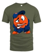 Funny Nervous Cartoon T Shirt Anxious Cute Character Art - military green t-shirt on white background