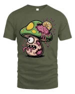Zombie Mushroom T Shirt Creepy Cute Horror Cartoon Art - military green t-shirt on white background