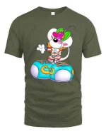 Cute Mouse T Shirt Cartoon Street Style Fun Graphic Art - military green t-shirt on white background