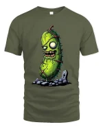 Zombie Pickle T Shirt Funny Creepy Horror Cartoon Art - military green t-shirt on white background