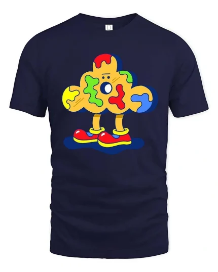 Abstract Blob T Shirt Colorful Cartoon Fun Graphic Art - navy t-shirt on white background
