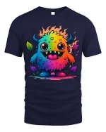Cute Rainbow Monster T Shirt Colorful Cartoon Fun Design - navy t-shirt on white background