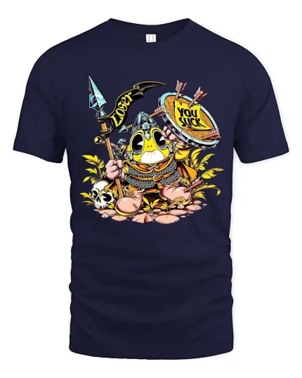 Funny Viking Duck T Shirt Cartoon Warrior Humor Design - navy t-shirt on white background