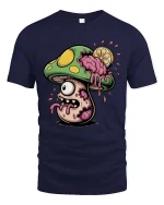 Zombie Mushroom T Shirt Creepy Cute Horror Cartoon Art - navy t-shirt on white background
