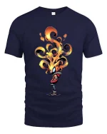 Fire Head T Shirt Cool Flame Character Streetwear Art - navy t-shirt on white background