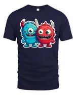 Cute Monster Duo T Shirt Funny Cartoon Best Friends Art - navy t-shirt on white background