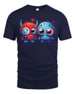 Cute Monster Love T Shirt Funny Cartoon Couple Art Style - navy t-shirt on white background