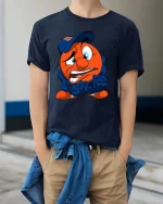 Funny Nervous Cartoon T Shirt Anxious Cute Character Art - model wearing navy tee with hands in pockets