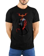 Devil Gentleman T Shirt Dark Elegant Demon Graphic Art - model wearing black tee with hands behind back