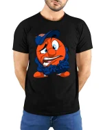 Funny Nervous Cartoon T Shirt Anxious Cute Character Art - model wearing black tee with hands behind back
