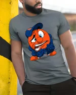 Funny Nervous Cartoon T Shirt Anxious Cute Character Art - model wearing grey tee, leaning on column