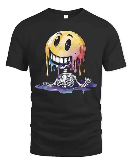 Melting Smile Skeleton Graphic T Shirt Funny Creepy Cute Vibe - black t-shirt on white background