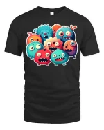 Cute Funny Monster Squad Cartoon T Shirt Colorful Kawaii Style - black t-shirt on white background